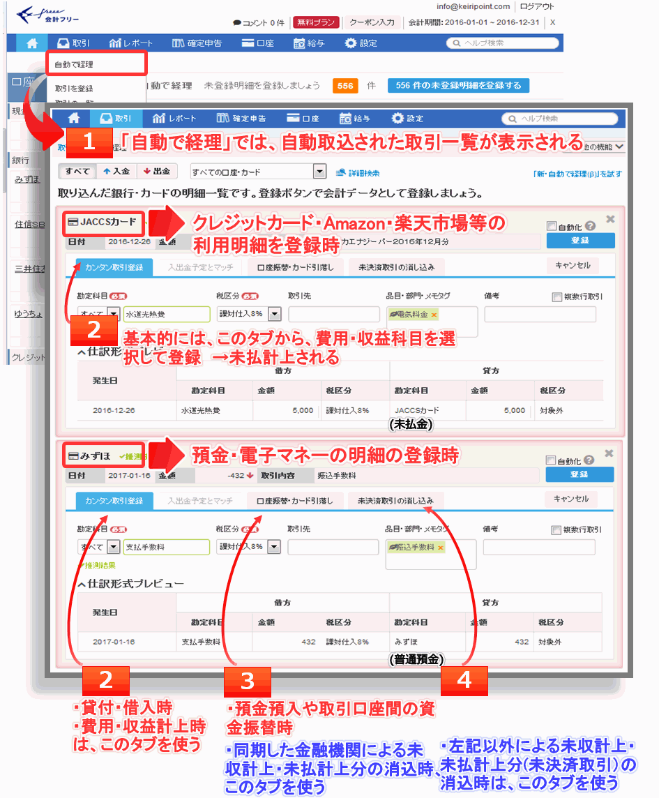 freeeの自動で経理の入力画面