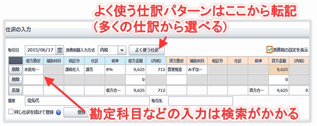 やよいの青色申告オンラインの振替伝票